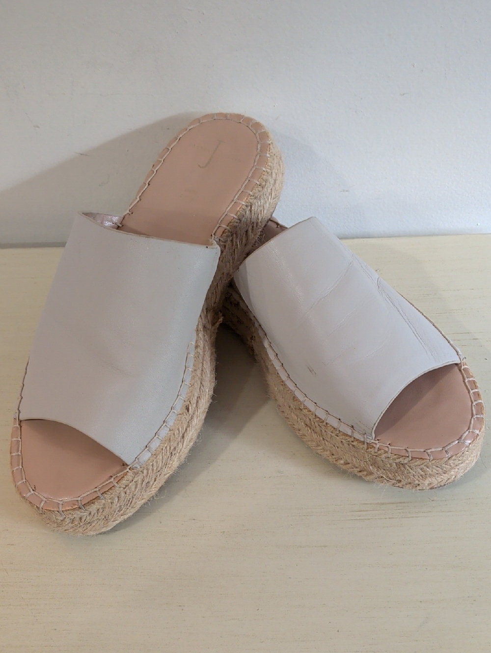 Jasper Conran White Leather Espadrille Platform Slides Size 39